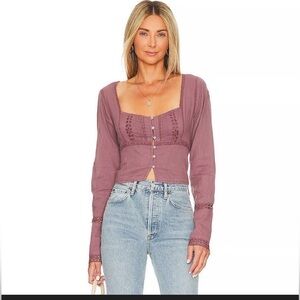Free people  Mauve Lace Detail Top